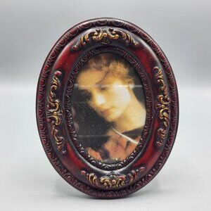Vtg Oval Ornate Red & Gold Picture Frame Victorian Woman Portrait Resin Taiwan